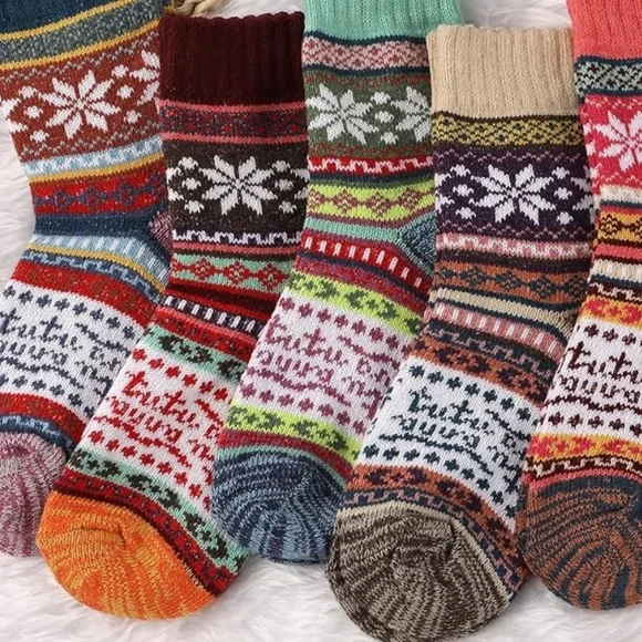 5 pairs of warm wool blend soft socks for fall winter